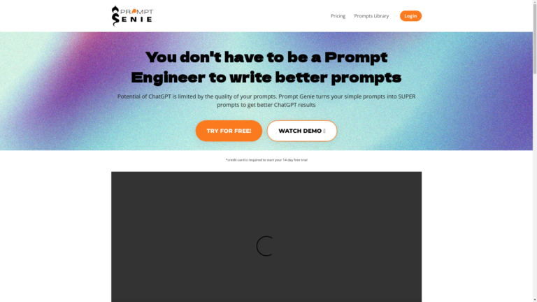 Capture d'écran de la page du site de Prompt Genie