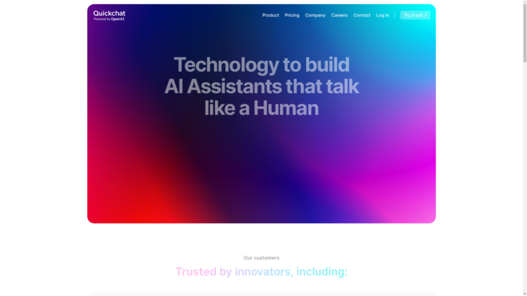 Capture d'écran de la page du site de Quickchat