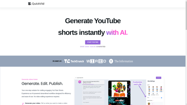 Capture d'écran de la page du site de QuickVid.Ai