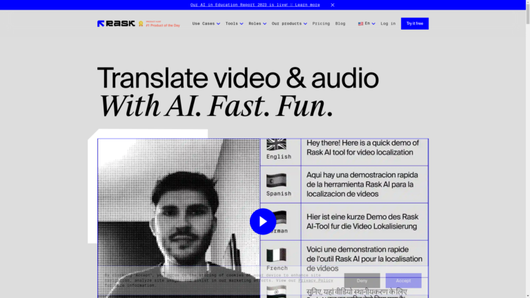Capture d'écran de la page du site de Rask.ai