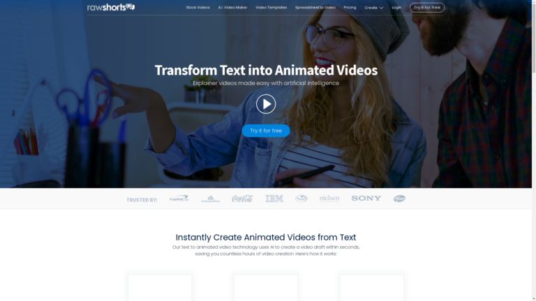 Capture d'écran de la page du site de Raw Shorts