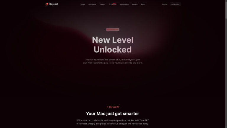 Capture d'écran de la page du site de Raycast Al