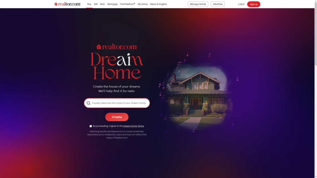 Capture d'écran de la page du site de AI Dream Home