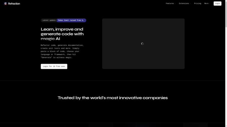 Capture d'écran de la page du site de Refraction AI