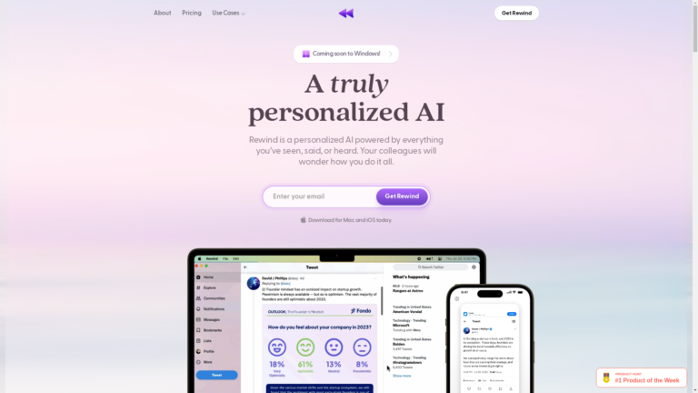 Capture d'écran de la page du site de Rewind AI