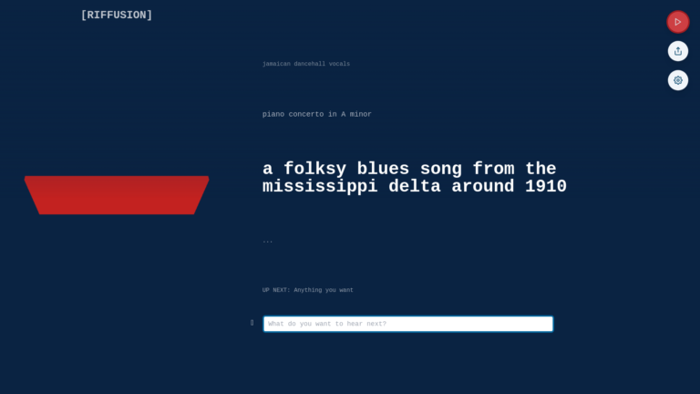 Capture d'écran de la page du site de Riffusion
