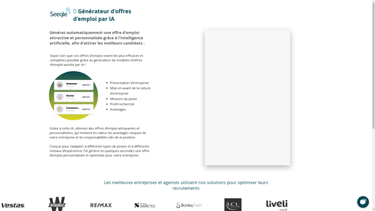 Capture d'écran de la page du site de Seeqle