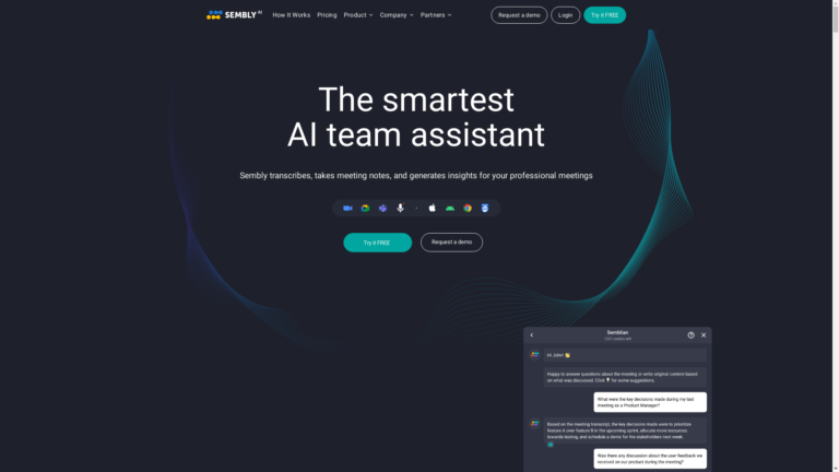Capture d'écran de la page du site de Sembly AI