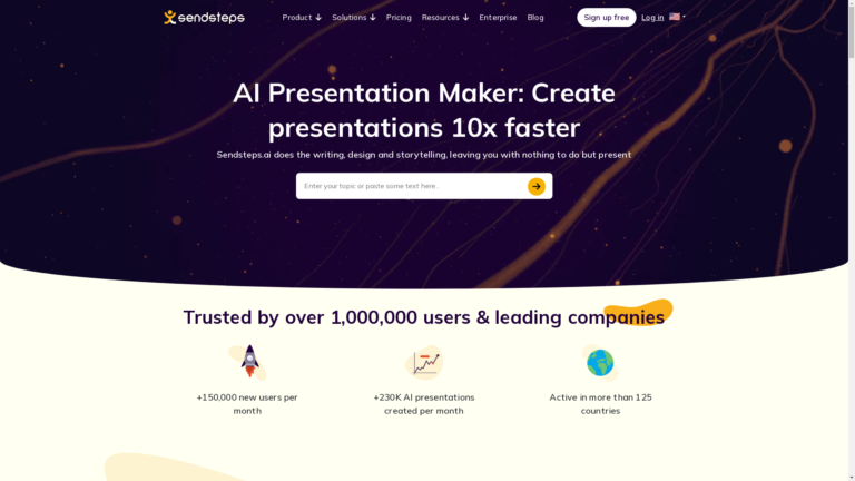 Capture d'écran de la page du site de Sendsteps