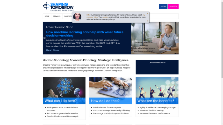 Capture d'écran de la page du site de Shaping Tomorrow