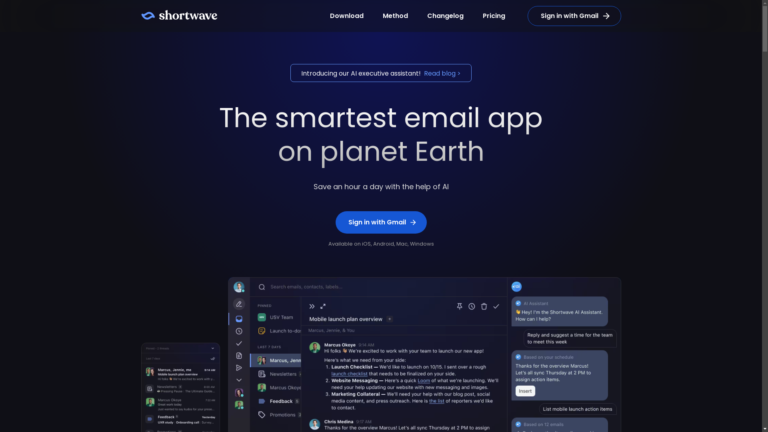 Capture d'écran de la page du site de Shortwave