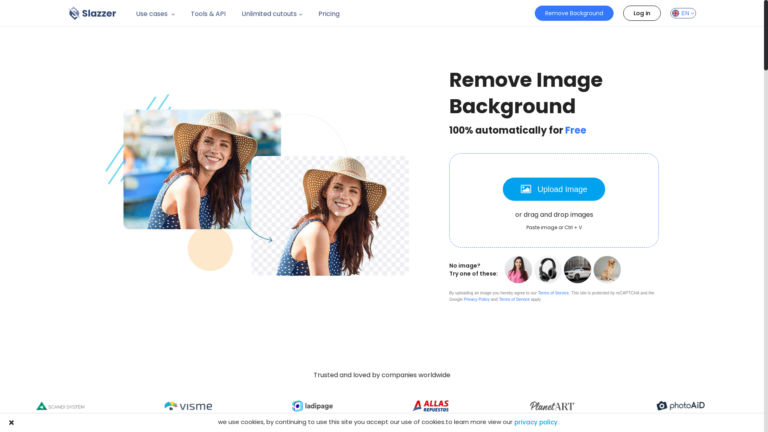 Capture d'écran de la page du site de Slazzer