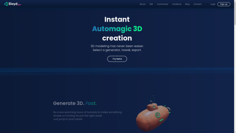 Capture d'écran de la page du site de Sloyd