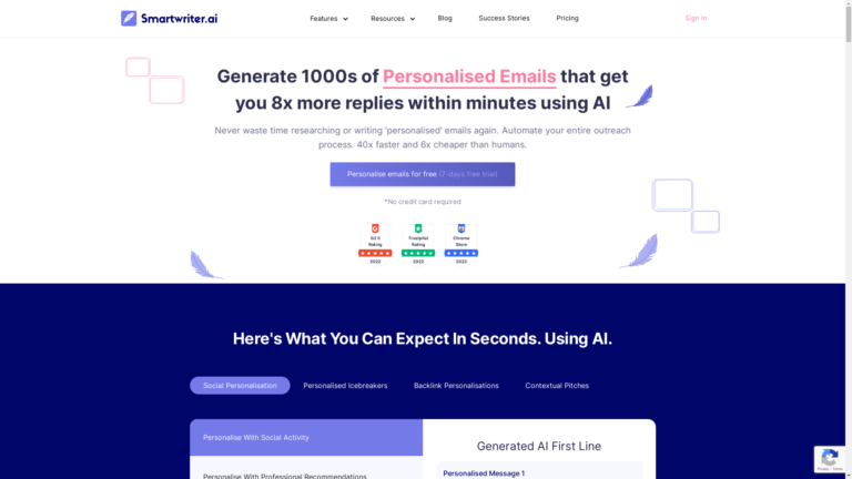 Capture d'écran de la page du site de Smartwriter