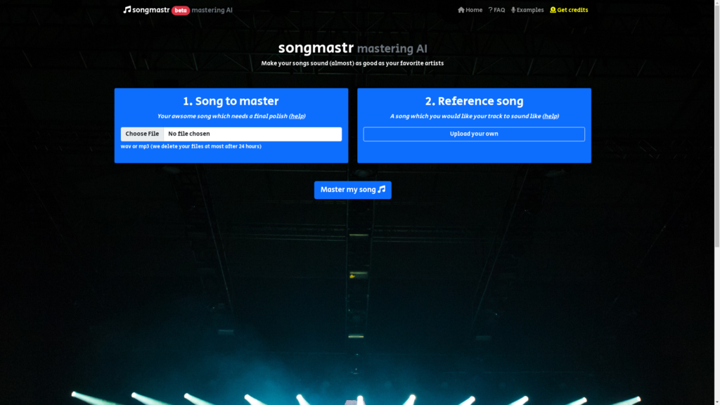 Capture d'écran de la page du site de Songmastr
