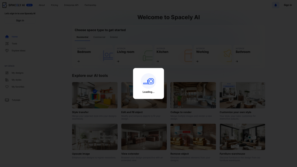 Capture d'écran de la page du site de Spacely AI