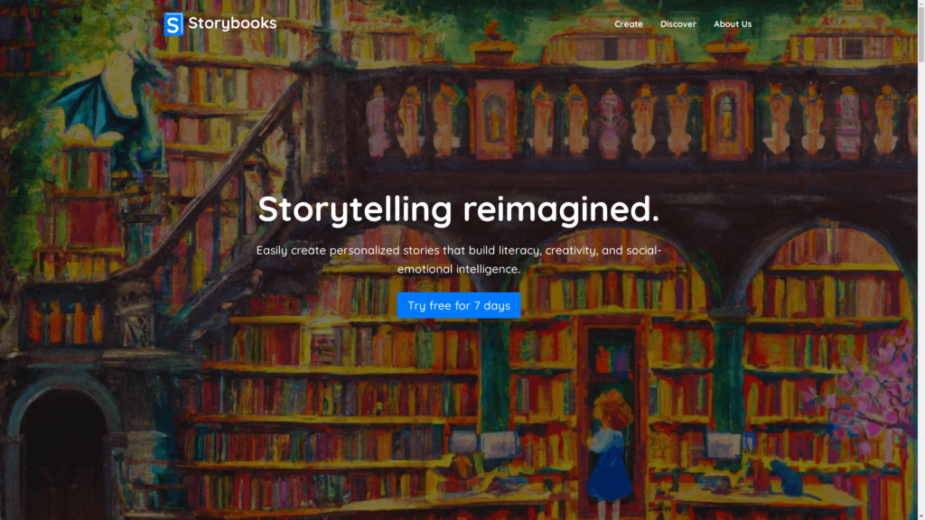 Capture d'écran de la page du site de StoryBooks