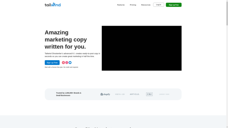 Capture d'écran de la page du site de Tailwind