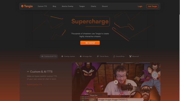 Capture d'écran de la page du site de Tangia