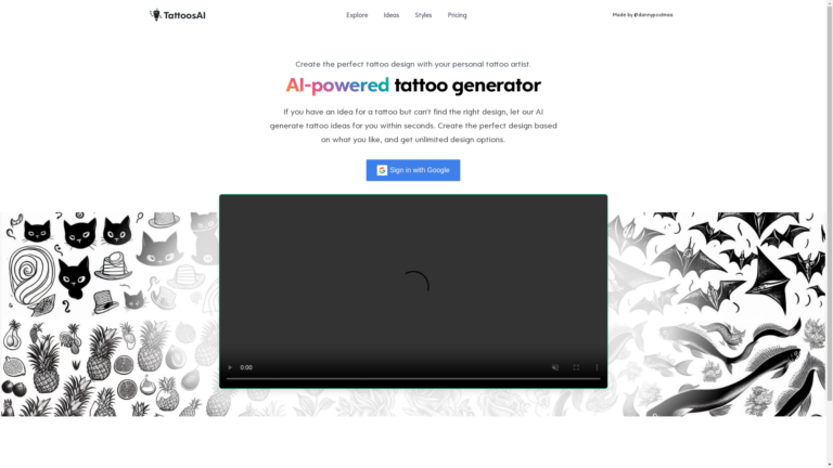 Capture d'écran de la page du site de Tattoos AI