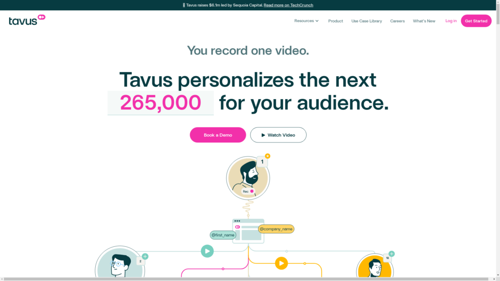 Capture d'écran de la page du site de Tavus
