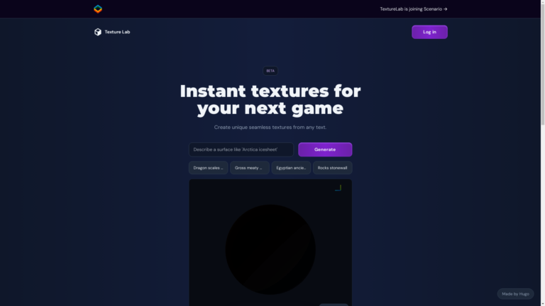 Capture d'écran de la page du site de Texture Lab