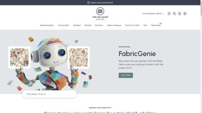 Capture d'écran de la page du site de FabricGenie
