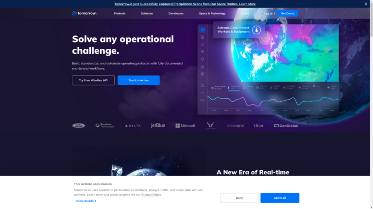 Capture d'écran de la page du site de Tomorrow IO