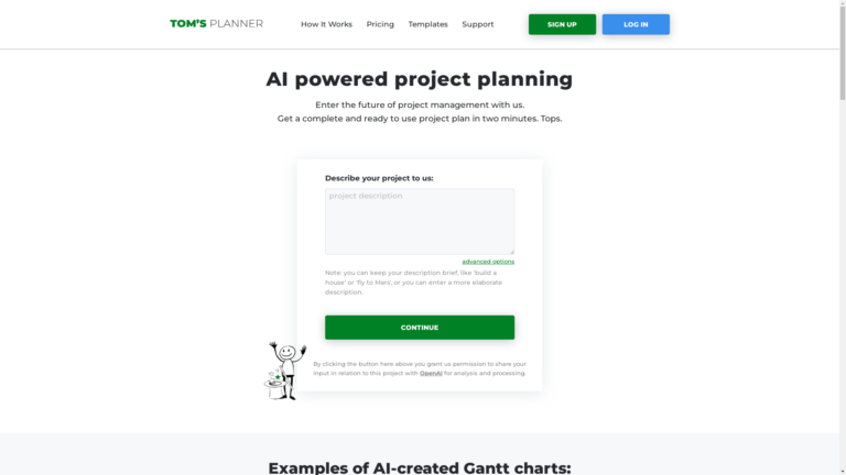 Capture d'écran de la page du site de Tomsplanner