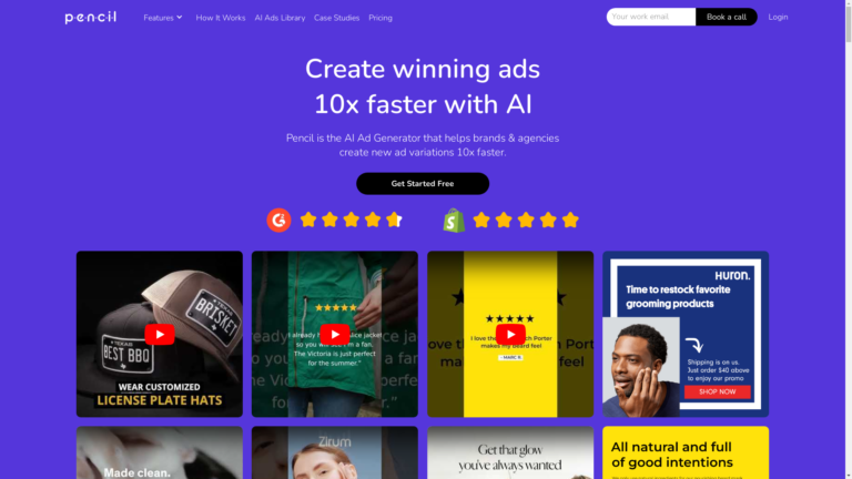 Capture d'écran de la page du site de Pencil