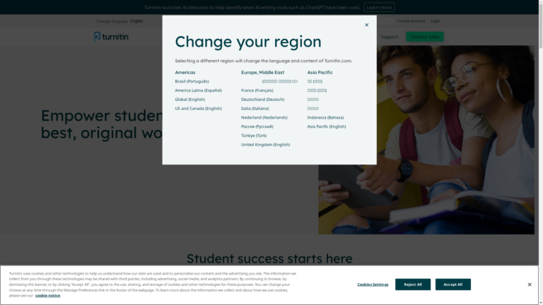 Capture d'écran de la page du site de Turnitin