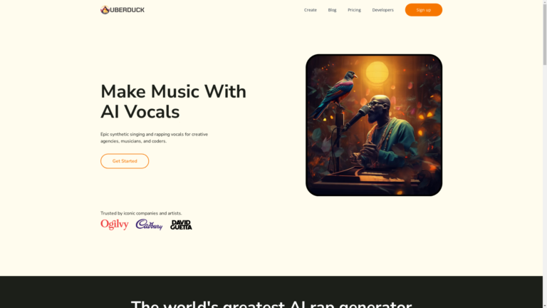 Capture d'écran de la page du site de Uberduck