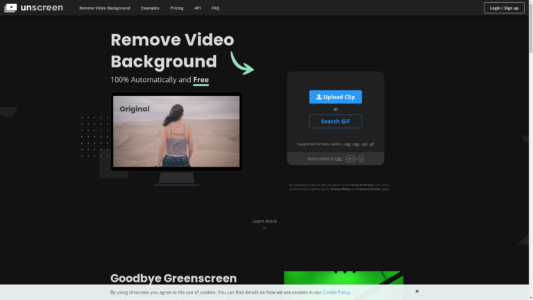 Capture d'écran de la page du site de Unscreen.com