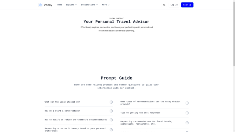 Capture d'écran de la page du site de Vacay