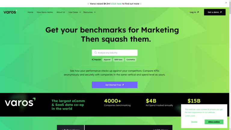 Capture d'écran de la page du site de VarosAI