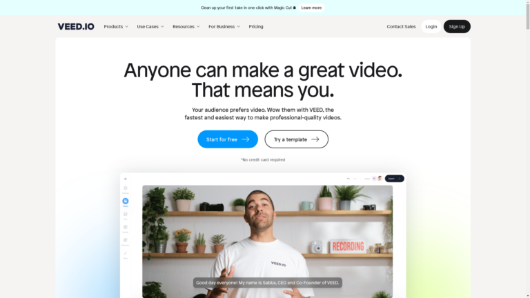 Capture d'écran de la page du site de Veed.io