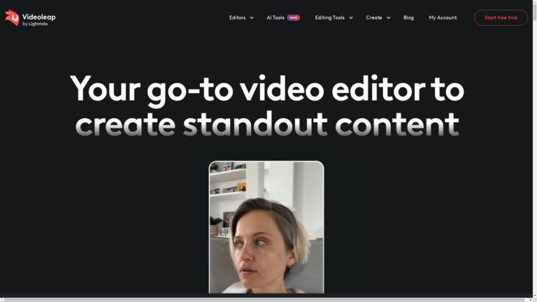 Capture d'écran de la page du site de Videoleap