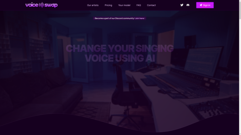Capture d'écran de la page du site de Voice Swap