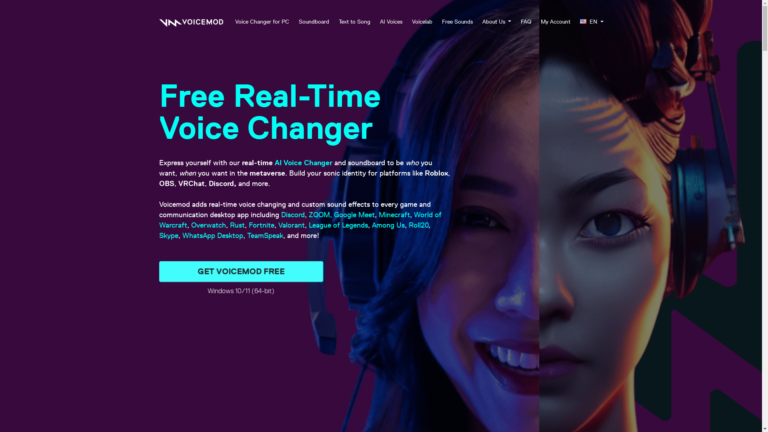 Capture d'écran de la page du site de Voicemod