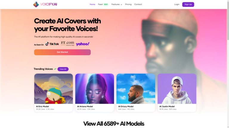 Capture d'écran de la page du site de Voicify