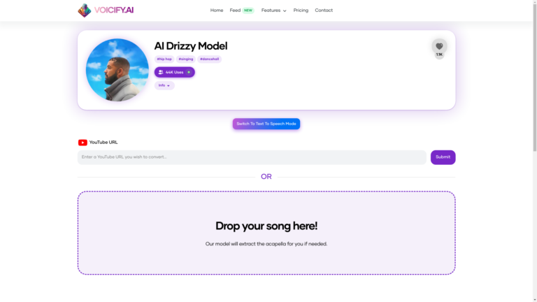 Capture d'écran de la page du site de AI Drake