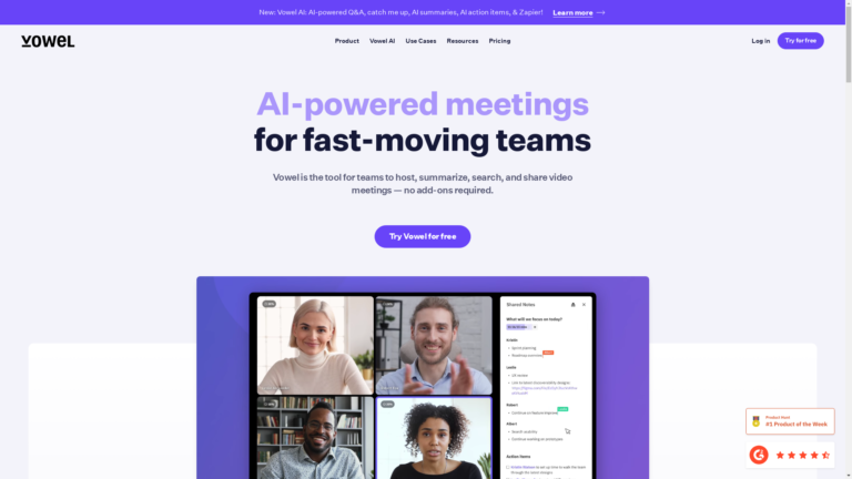 Capture d'écran de la page du site de Vowel AI