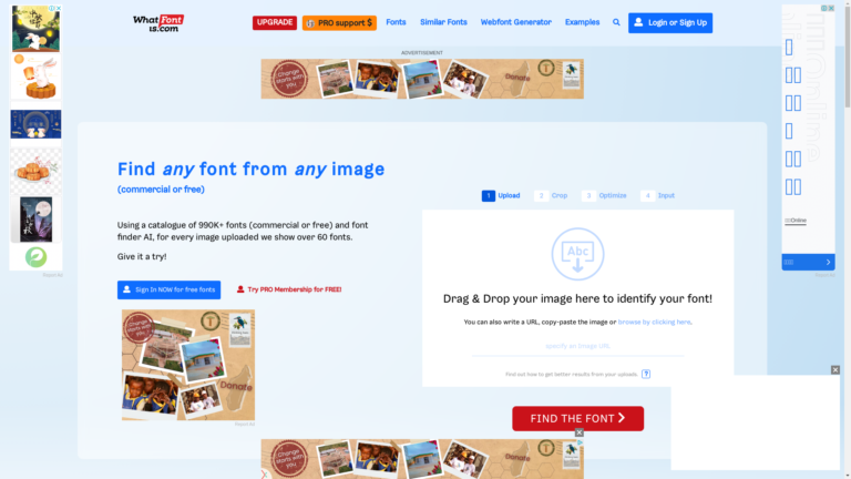Capture d'écran de la page du site de What font is