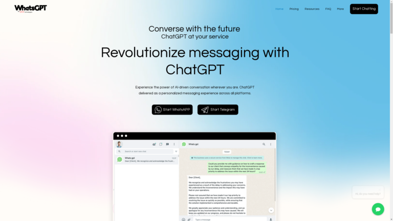 Capture d'écran de la page du site de WhatsGPT