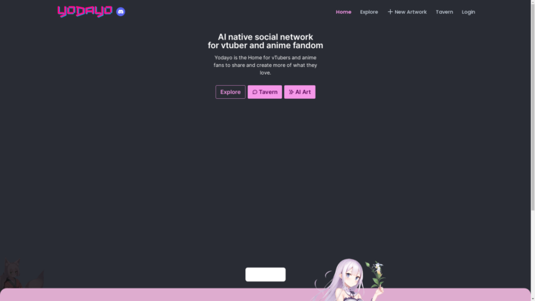 Capture d'écran de la page du site de Yodayo